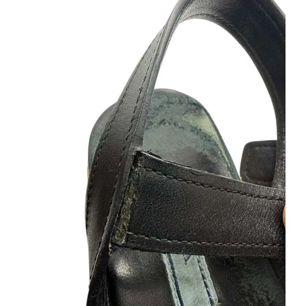 Prada Platform Espadrille Sandals Black Leather Open Toe Size EU 36.5/ US 6.5 - Picture 13 of 16